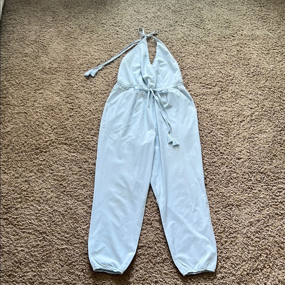 BiBi Sky Blue Halter Jumpsuit